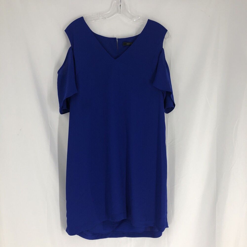 BCBG MAXAZRIA Royal Blue Cold-Shoulder V-Neck Shift Mini Dress, Size 12